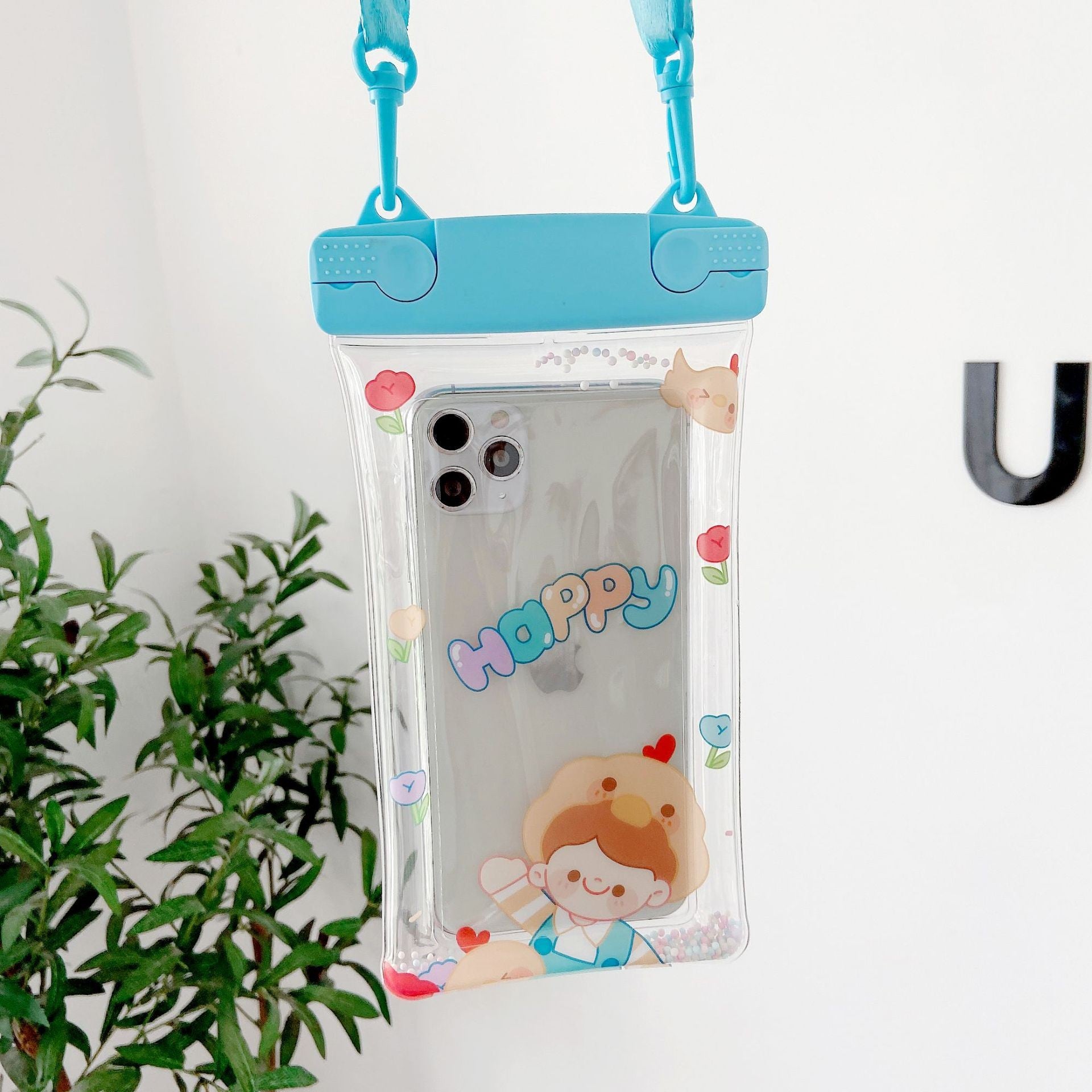 Husa subacvatica Fruity Waterproof Flippy, Snowproof, Universala, Impermeabila, cu Snur, pentru telefon sau documente, Happy Boy, Bleu-6