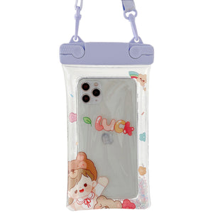 Husa subacvatica Fruity Waterproof Flippy, Snowproof, Universala, Impermeabila, cu Snur, pentru telefon sau documente, Lucky Girl, Mov-0