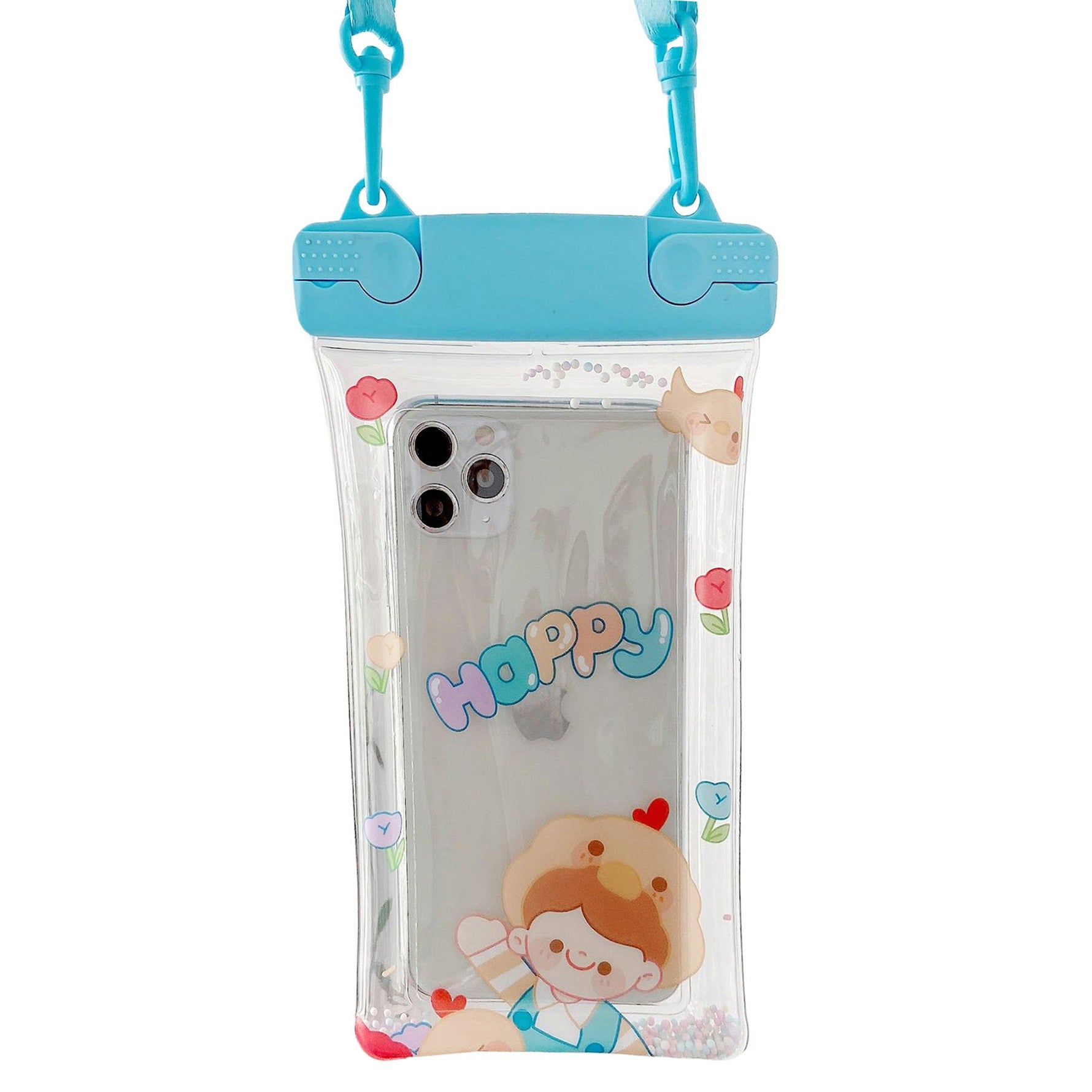 Husa subacvatica Fruity Waterproof Flippy, Snowproof, Universala, Impermeabila, cu Snur, pentru telefon sau documente, Happy Boy, Bleu-0
