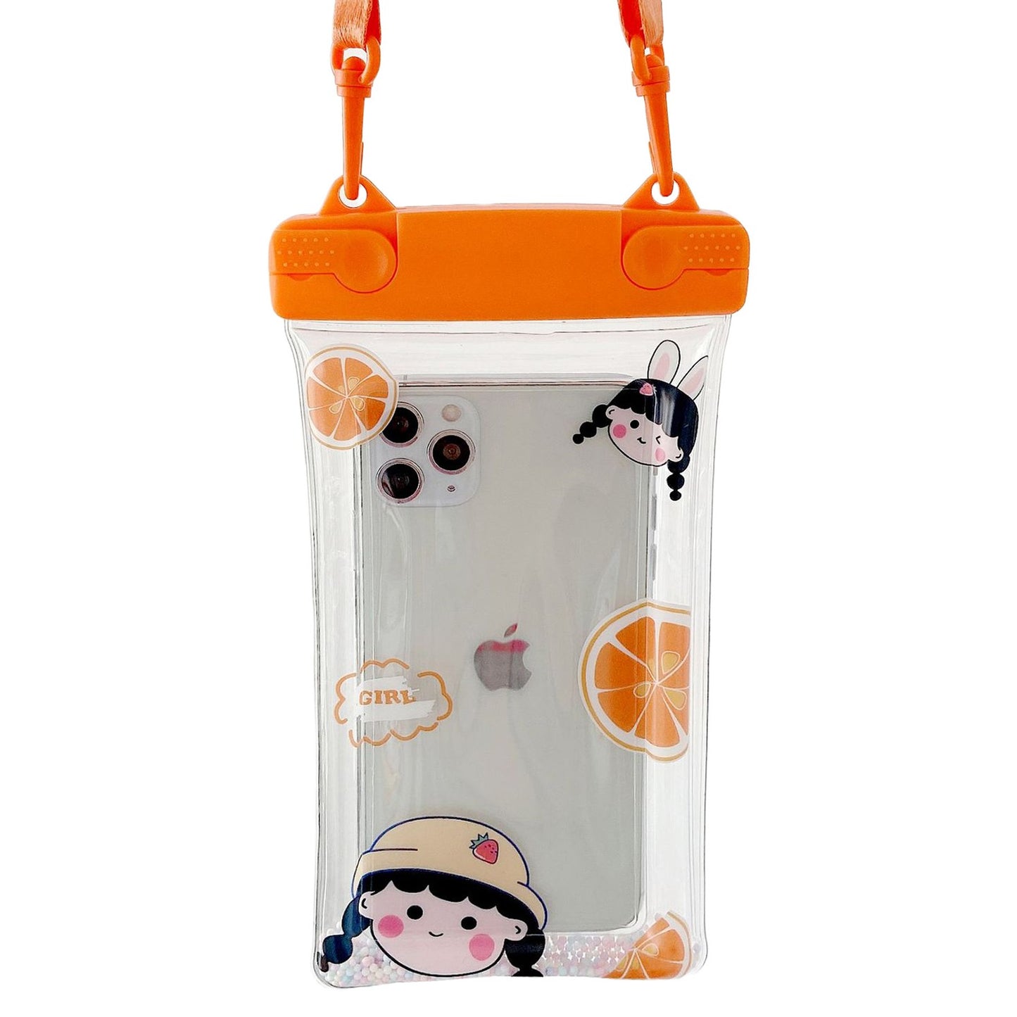 Husa subacvatica Fruity Waterproof Flippy, Snowproof, Universala, Impermeabila, cu Snur, pentru telefon sau documente, Orange Girl 2, Oranj-0