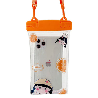 Husa subacvatica Fruity Waterproof Flippy, Snowproof, Universala, Impermeabila, cu Snur, pentru telefon sau documente, Orange Girl 2, Oranj-0