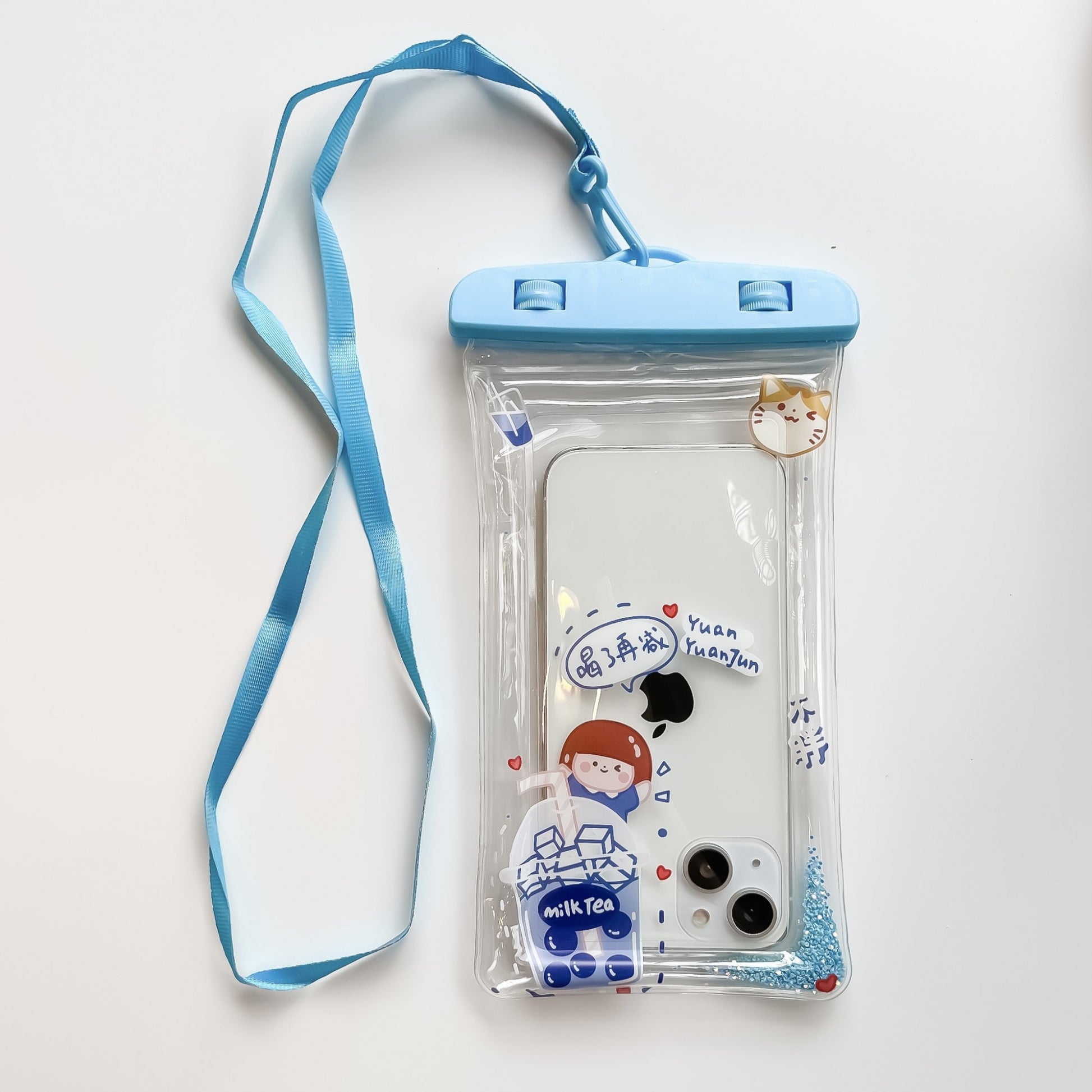 Husa subacvatica Glitter Kids Waterproof Flippy, Snowproof, Universala, cu Snur, pentru telefon sau documente, Tea Girl, Albastru-1