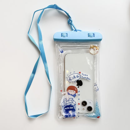 Husa subacvatica Glitter Kids Waterproof Flippy, Snowproof, Universala, cu Snur, pentru telefon sau documente, Tea Girl, Albastru-1