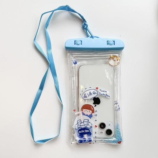 Husa subacvatica Glitter Kids Waterproof Flippy, Snowproof, Universala, cu Snur, pentru telefon sau documente, Tea Girl, Albastru-1