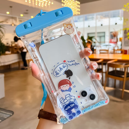 Husa subacvatica Glitter Kids Waterproof Flippy, Snowproof, Universala, cu Snur, pentru telefon sau documente, Tea Girl, Albastru-2