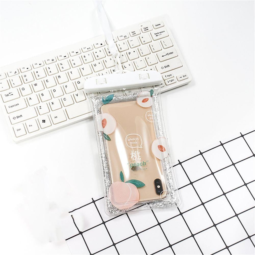 Husa subacvatica Glitter Kids Waterproof Flippy, Snowproof, Universala, cu Snur, pentru telefon sau documente, Peach, Alb-1