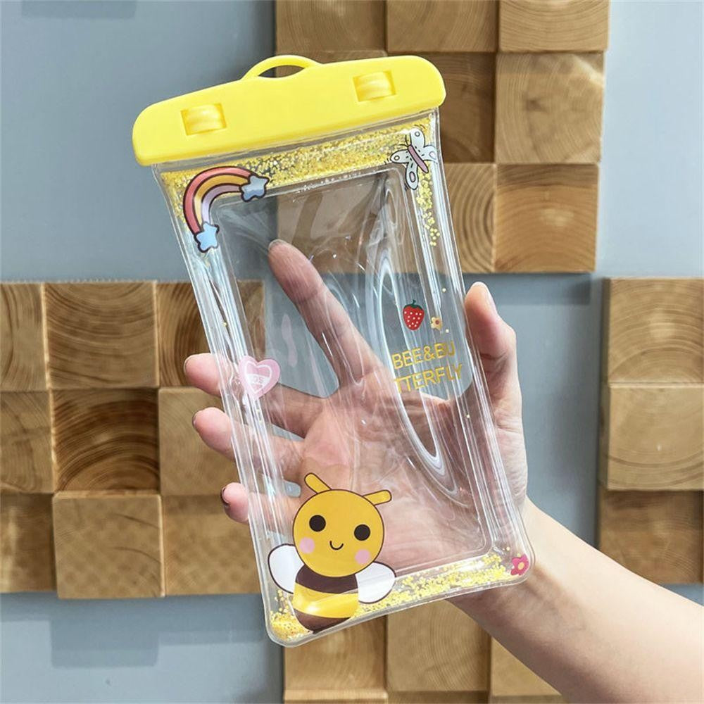 Husa subacvatica Glitter Kids Waterproof Flippy, Snowproof, Universala, cu Snur, pentru telefon sau documente, Bee, Galben-1