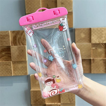 Husa subacvatica Glitter Kids Waterproof Flippy, Snowproof, Universala, cu Snur, pentru telefon sau documente, Sweet Girl, Roz-1