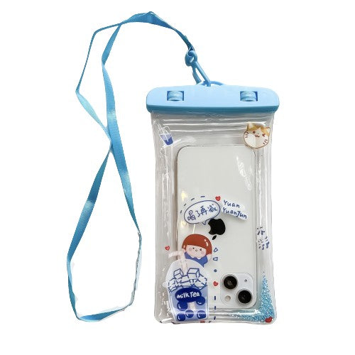 Husa subacvatica Glitter Kids Waterproof Flippy, Snowproof, Universala, cu Snur, pentru telefon sau documente, Tea Girl, Albastru-0
