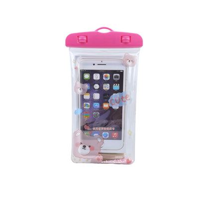 Husa subacvatica Glitter Kids Waterproof Flippy, Snowproof, Universala, cu Snur, pentru telefon sau documente, Cute Bear, Roz-0