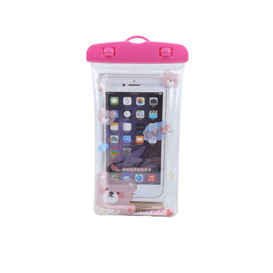 Husa subacvatica Glitter Kids Waterproof Flippy, Snowproof, Universala, cu Snur, pentru telefon sau documente, Cute Bear, Roz-0