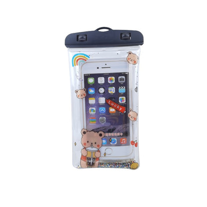 Husa subacvatica Glitter Kids Waterproof Flippy, Snowproof, Universala, cu Snur, pentru telefon sau documente, Lucky Bear, Negru-0