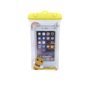 Husa subacvatica Glitter Kids Waterproof Flippy, Snowproof, Universala, cu Snur, pentru telefon sau documente, Bee, Galben-0
