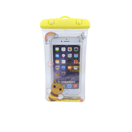 Husa subacvatica Glitter Kids Waterproof Flippy, Snowproof, Universala, cu Snur, pentru telefon sau documente, Bee, Galben-0