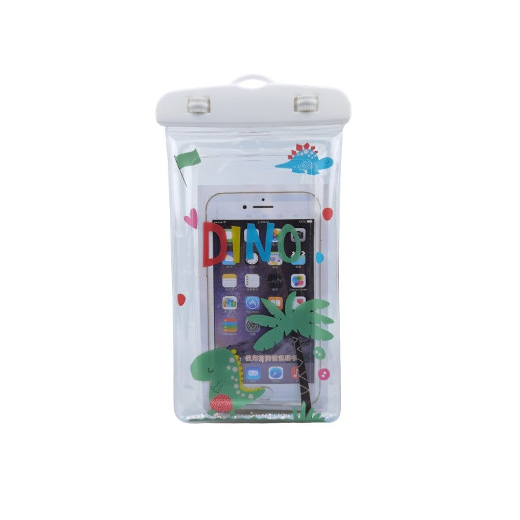 Husa subacvatica Glitter Kids Waterproof Flippy, Snowproof, Universala, cu Snur, pentru telefon sau documente, Dino, Alb-0