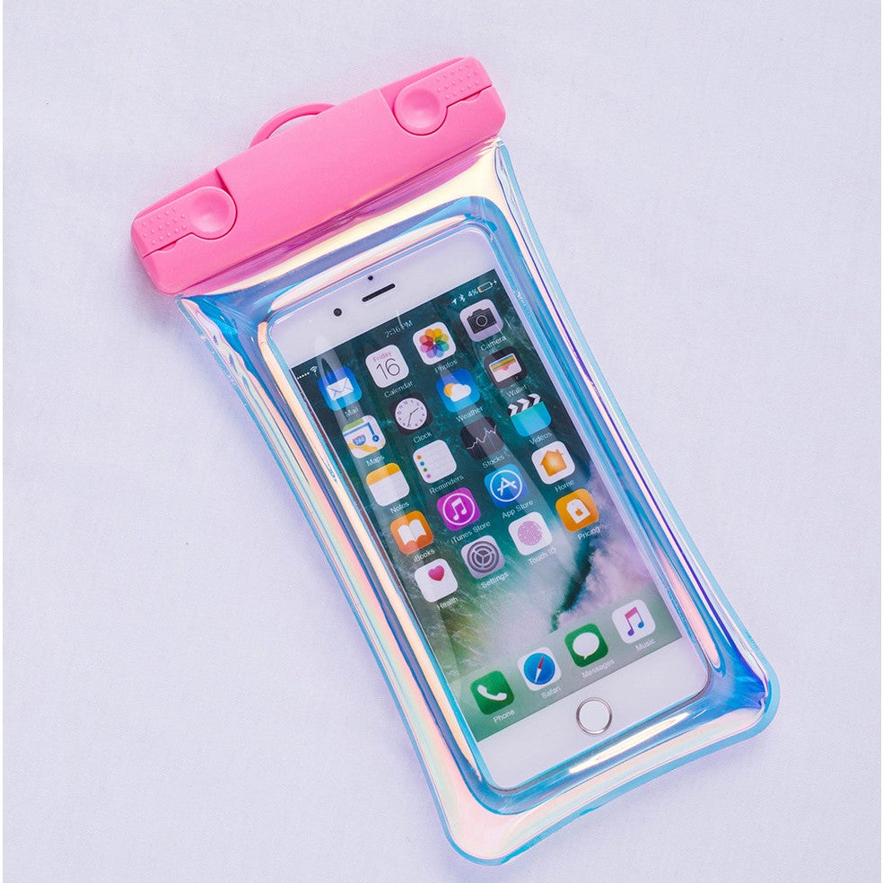 Husa subacvatica Holografica Waterproof Flippy, Snowproof, Universala, Impermeabila, cu Snur, pentru telefon sau documente, Roz-2