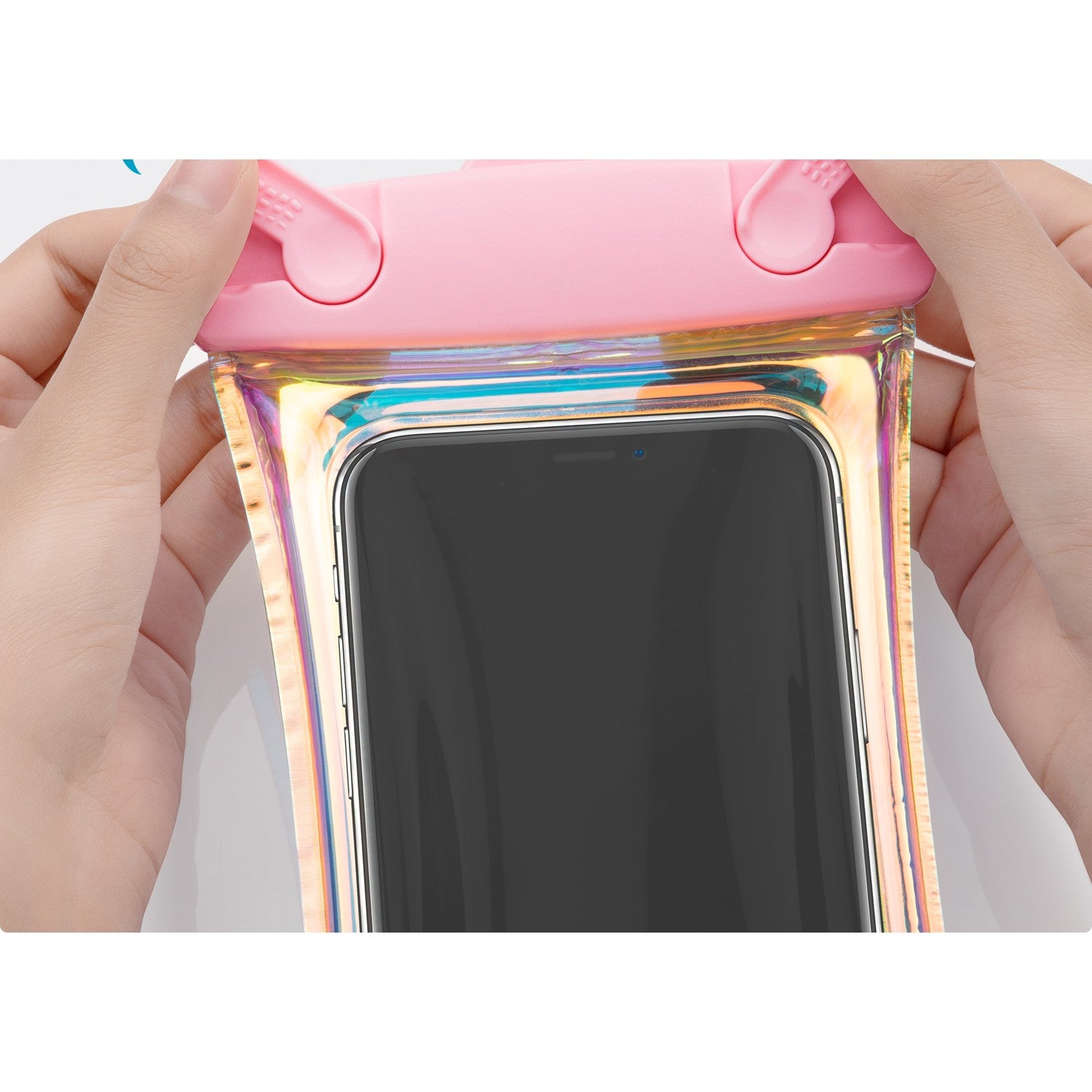 Husa subacvatica Holografica Waterproof Flippy, Snowproof, Universala, Impermeabila, cu Snur, pentru telefon sau documente, Roz-7