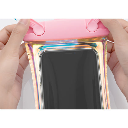 Husa subacvatica Holografica Waterproof Flippy, Snowproof, Universala, Impermeabila, cu Snur, pentru telefon sau documente, Roz-7