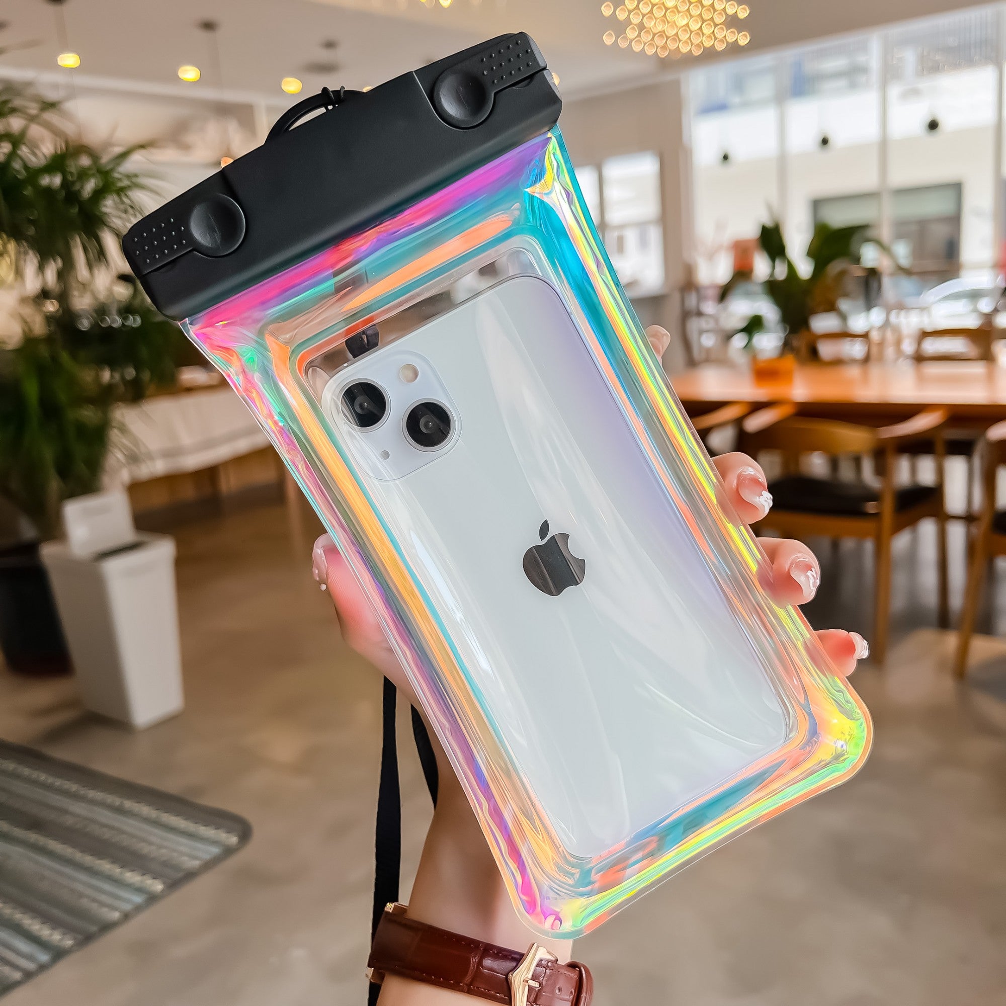 Husa subacvatica Holografica Waterproof Flippy, Snowproof, Universala, Impermeabila, cu Snur, pentru telefon sau documente, Negru-1