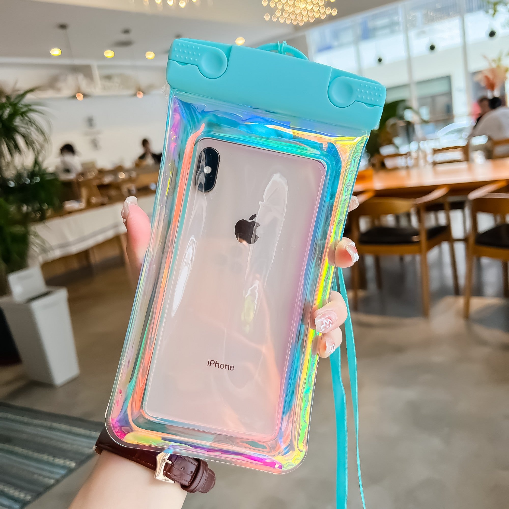 Husa subacvatica Holografica Waterproof Flippy, Snowproof, Universala, Impermeabila, cu Snur, pentru telefon sau documente, Bleu-1