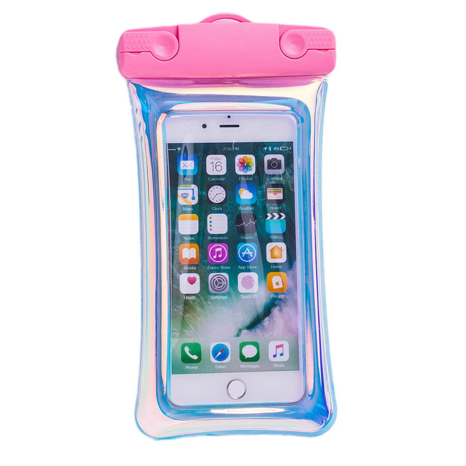 Husa subacvatica Holografica Waterproof Flippy, Snowproof, Universala, Impermeabila, cu Snur, pentru telefon sau documente, Roz-0