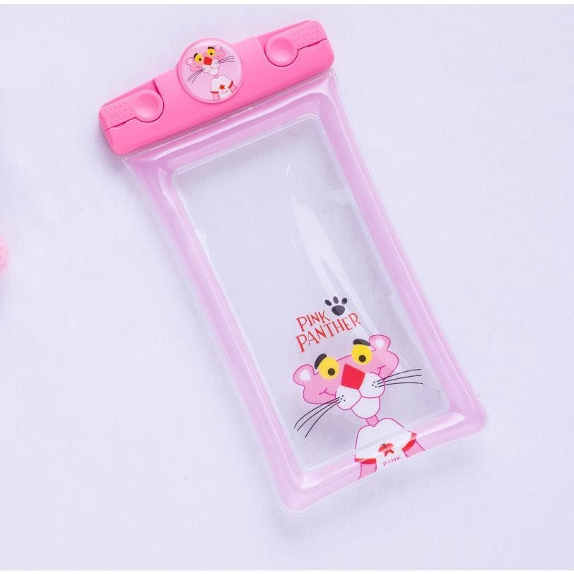 Husa subacvatica Mascot Waterproof Flippy, Snowproof, Universala, cu Snur, pentru telefon sau documente, Pantera, Roz-2