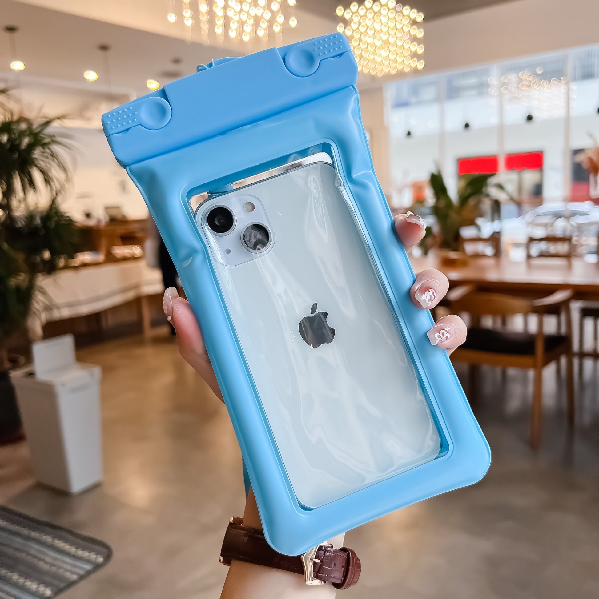 Husa subacvatica Matte Cushion Waterproof Flippy, Snowproof, Universala, cu Snur, pentru telefon sau documente, Bleu-2