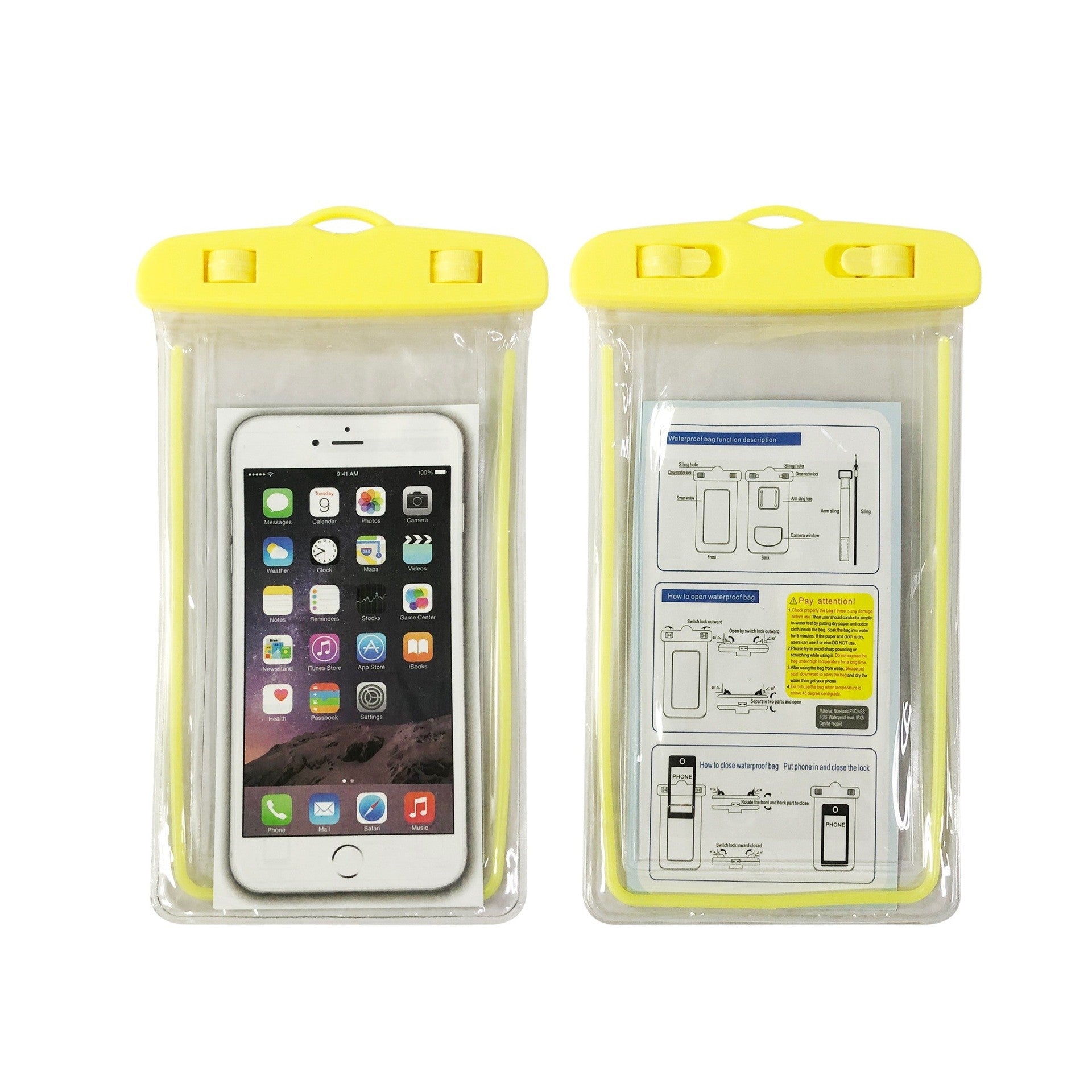 Husa subacvatica Zip Waterproof Flippy, Snowproof, Universala, Impermeabila, cu Snur, pentru telefon sau documente, Galben-2