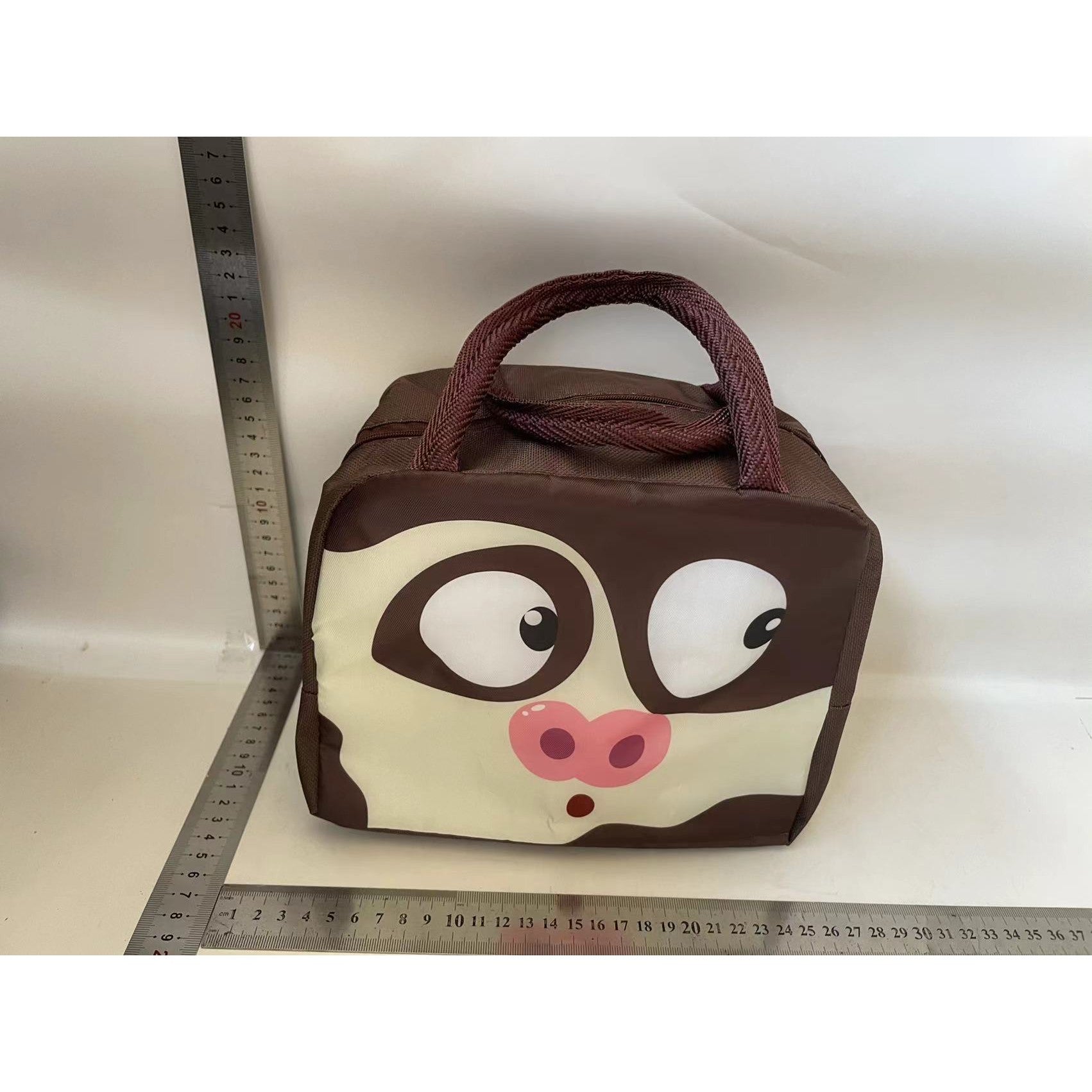 Geantă Frigorifică, Flippy, cu Desene Animat, Portabilă pentru Copii, de Prânz, din Pânză Oxford, 22x14x19 cm, Model Porc, Maro-1