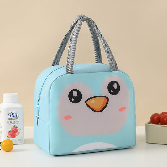 Geantă Frigorifică, Flippy, cu Desene Animat, Portabilă pentru Copii, de Prânz, din Pânză Oxford, 22x14x19 cm, Model Pinguin, Albastru-0