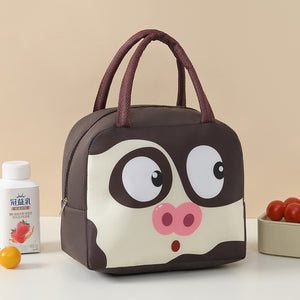 Geantă Frigorifică, Flippy, cu Desene Animat, Portabilă pentru Copii, de Prânz, din Pânză Oxford, 22x14x19 cm, Model Porc, Maro-0