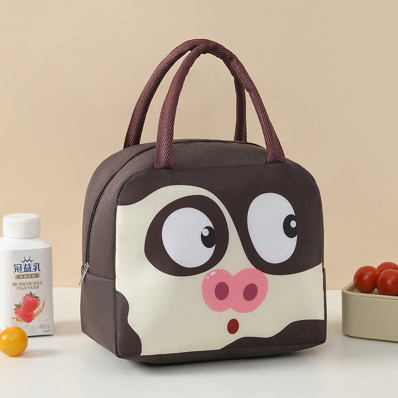 Geantă Frigorifică, Flippy, cu Desene Animat, Portabilă pentru Copii, de Prânz, din Pânză Oxford, 22x14x19 cm, Model Porc, Maro-0