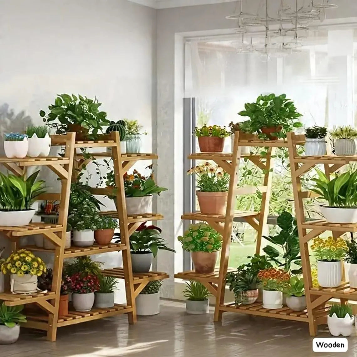 Suport pentru Flori din Bambus cu 9 Etajere – Organizează și pune în valoare plantele tale