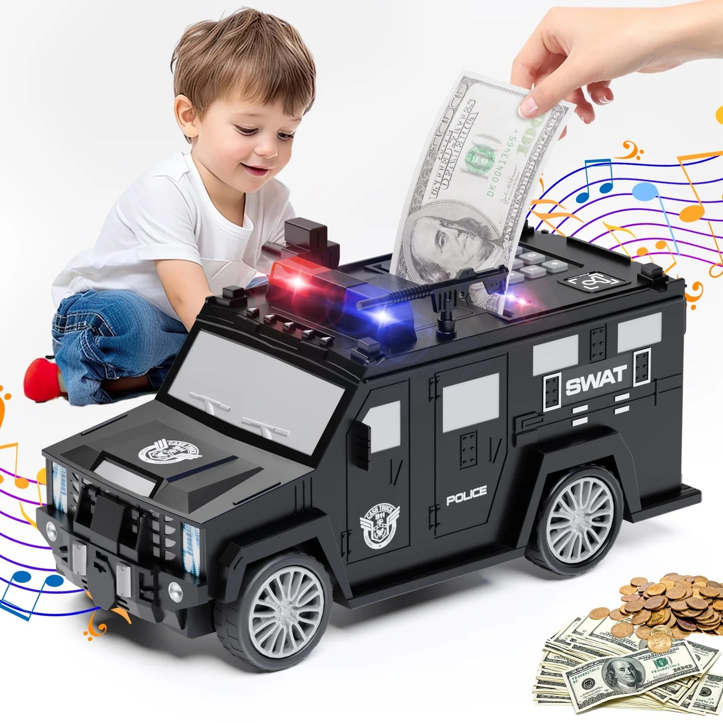 Pusculita Electronica Inteligenta pentru Copii - Masina de Politie, Cifru si Amprenta