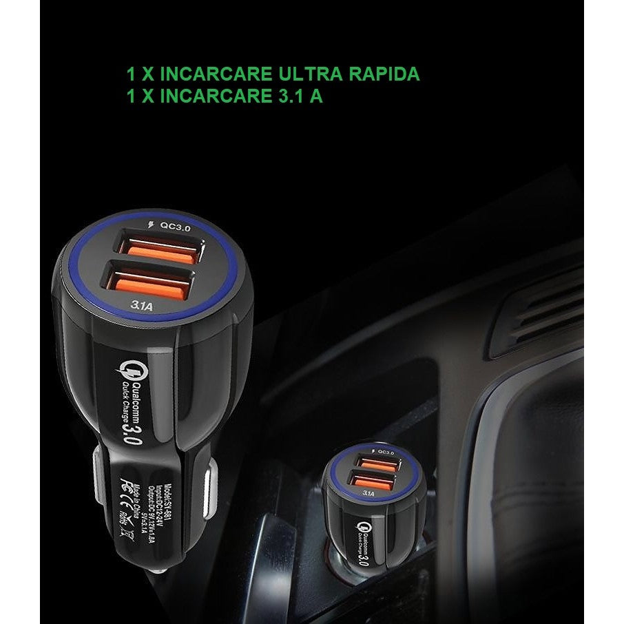 Incarcator Auto, Flippy, Pentru Bricheta, Incarcare Rapida, Interfata USB, 12V-24V, Negru-3