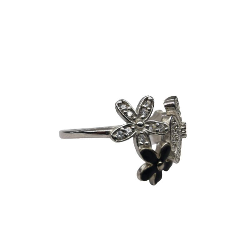 Inel, Jolie Silver, Argint 925 Trifoi cu Email Negru M 56-2