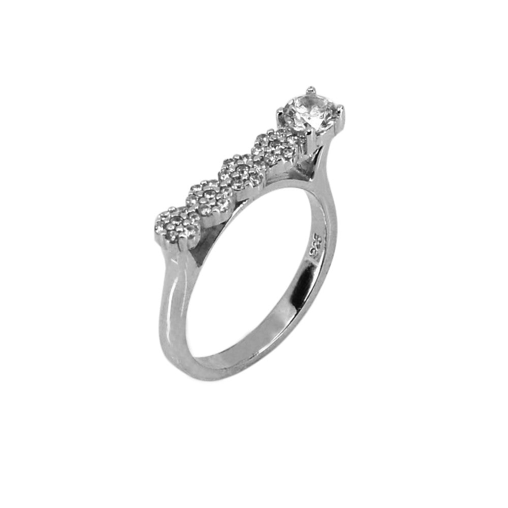 Inel rodiat din Argint 925 cu Zirconii, forma dreapta in partea superioara, marimea 55-4
