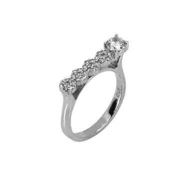 Inel rodiat din Argint 925 cu Zirconii, forma dreapta in partea superioara, marimea 55-0