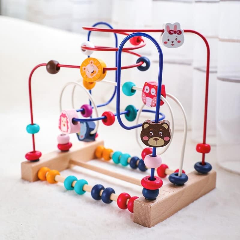 Jucarie din Lemn Montessori, Flippy, Labirint Motricitate cu Abac si Animalute, Rollercoaster pentru Copii, Educativ, Dezvoltarea Abilitatilor Motorii, Numaratoare, 22.5x22.5x15 cm, Multicolor-2