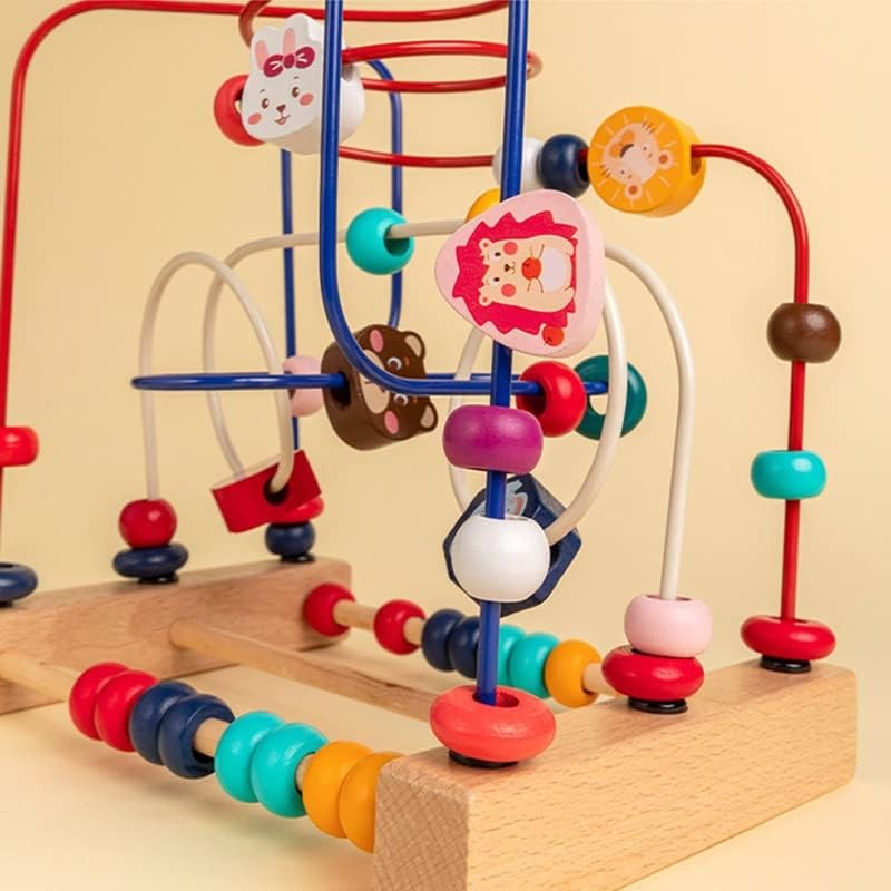 Jucarie din Lemn Montessori, Flippy, Labirint Motricitate cu Abac si Animalute, Rollercoaster pentru Copii, Educativ, Dezvoltarea Abilitatilor Motorii, Numaratoare, 22.5x22.5x15 cm, Multicolor-3