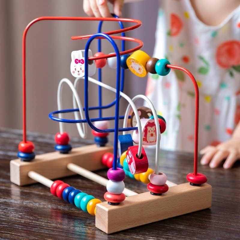 Jucarie din Lemn Montessori, Flippy, Labirint Motricitate cu Abac si Animalute, Rollercoaster pentru Copii, Educativ, Dezvoltarea Abilitatilor Motorii, Numaratoare, 22.5x22.5x15 cm, Multicolor-4