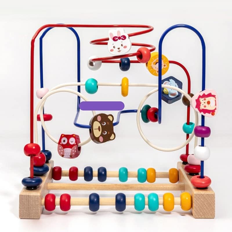 Jucarie din Lemn Montessori, Flippy, Labirint Motricitate cu Abac si Animalute, Rollercoaster pentru Copii, Educativ, Dezvoltarea Abilitatilor Motorii, Numaratoare, 22.5x22.5x15 cm, Multicolor-6