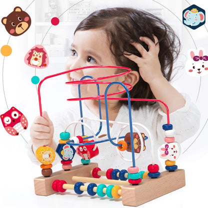 Jucarie din Lemn Montessori, Flippy, Labirint Motricitate cu Abac si Animalute, Rollercoaster pentru Copii, Educativ, Dezvoltarea Abilitatilor Motorii, Numaratoare, 22.5x22.5x15 cm, Multicolor-8
