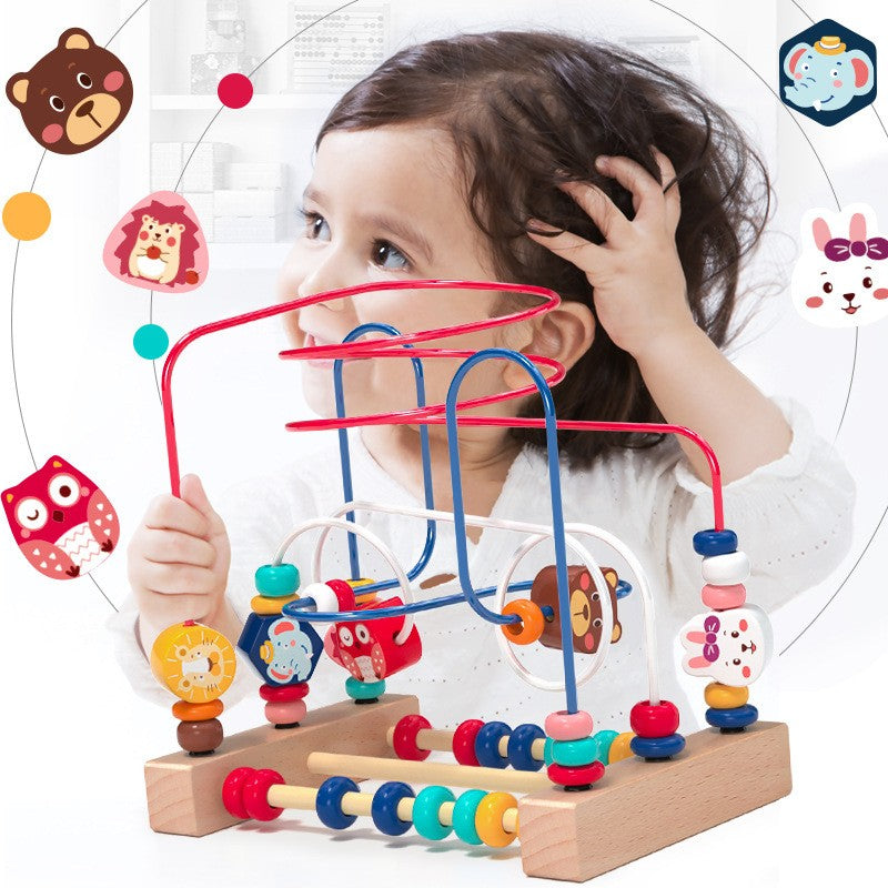 Jucarie din Lemn Montessori, Flippy, Labirint Motricitate cu Abac si Animalute, Rollercoaster pentru Copii, Educativ, Dezvoltarea Abilitatilor Motorii, Numaratoare, 22.5x22.5x15 cm, Multicolor-8