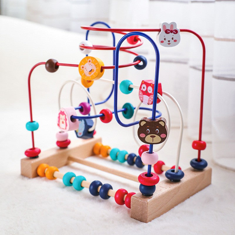 Jucarie din Lemn Montessori, Flippy, Labirint Motricitate cu Abac si Animalute, Rollercoaster pentru Copii, Educativ, Dezvoltarea Abilitatilor Motorii, Numaratoare, 22.5x22.5x15 cm, Multicolor-9