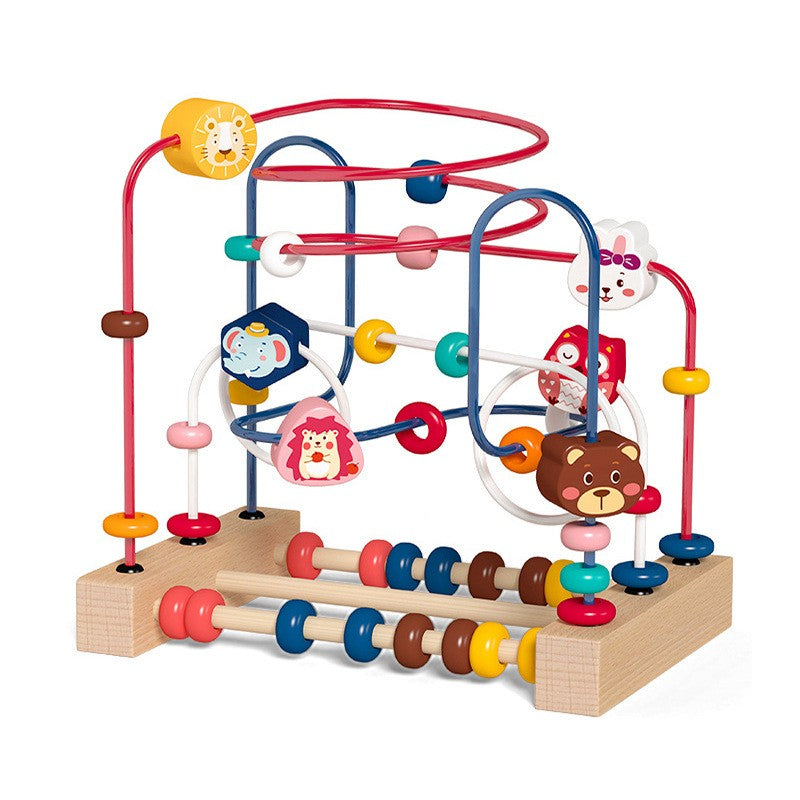Jucarie din Lemn Montessori, Flippy, Labirint Motricitate cu Abac si Animalute, Rollercoaster pentru Copii, Educativ, Dezvoltarea Abilitatilor Motorii, Numaratoare, 22.5x22.5x15 cm, Multicolor-0