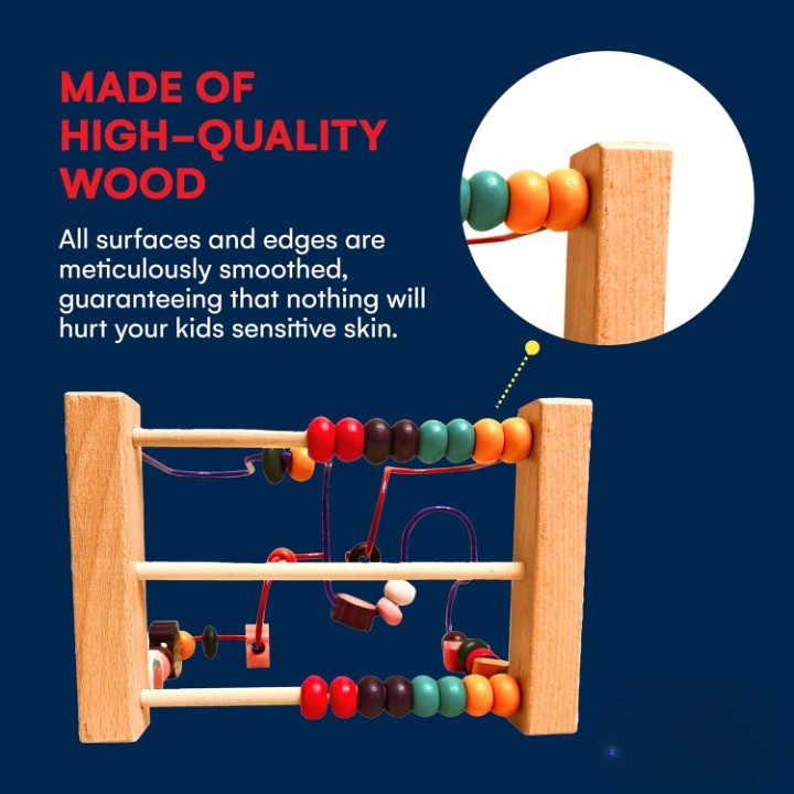 Jucarie din Lemn Montessori, Flippy, Labirint Motricitate cu Abac si Animalute, Rollercoaster pentru Copii, Educativ, Dezvoltarea Abilitatilor Motorii, Numaratoare, 22x17x15 cm, Multicolor-4
