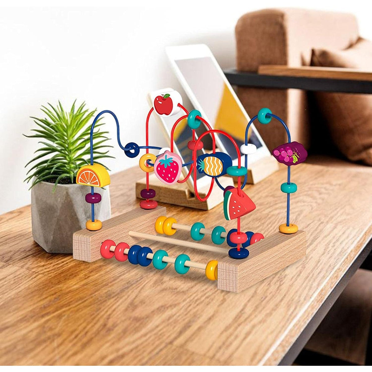 Jucarie din Lemn Montessori, Flippy, Labirint Motricitate cu Abac si Animalute, Rollercoaster pentru Copii, Educativ, Dezvoltarea Abilitatilor Motorii, Numaratoare, 22x17x15 cm, Multicolor-7