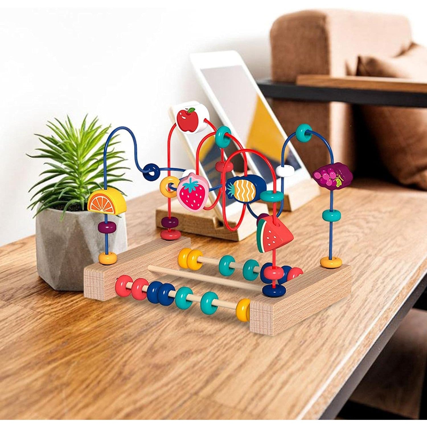 Jucarie din Lemn Montessori, Flippy, Labirint Motricitate cu Abac si Animalute, Rollercoaster pentru Copii, Educativ, Dezvoltarea Abilitatilor Motorii, Numaratoare, 22x17x15 cm, Multicolor-7