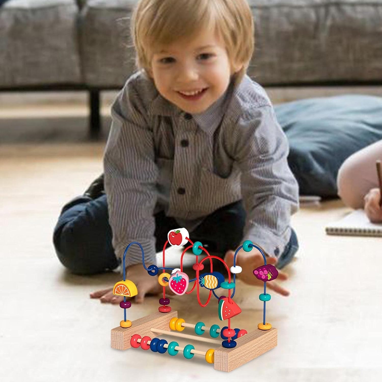 Jucarie din Lemn Montessori, Flippy, Labirint Motricitate cu Abac si Animalute, Rollercoaster pentru Copii, Educativ, Dezvoltarea Abilitatilor Motorii, Numaratoare, 22x17x15 cm, Multicolor-8